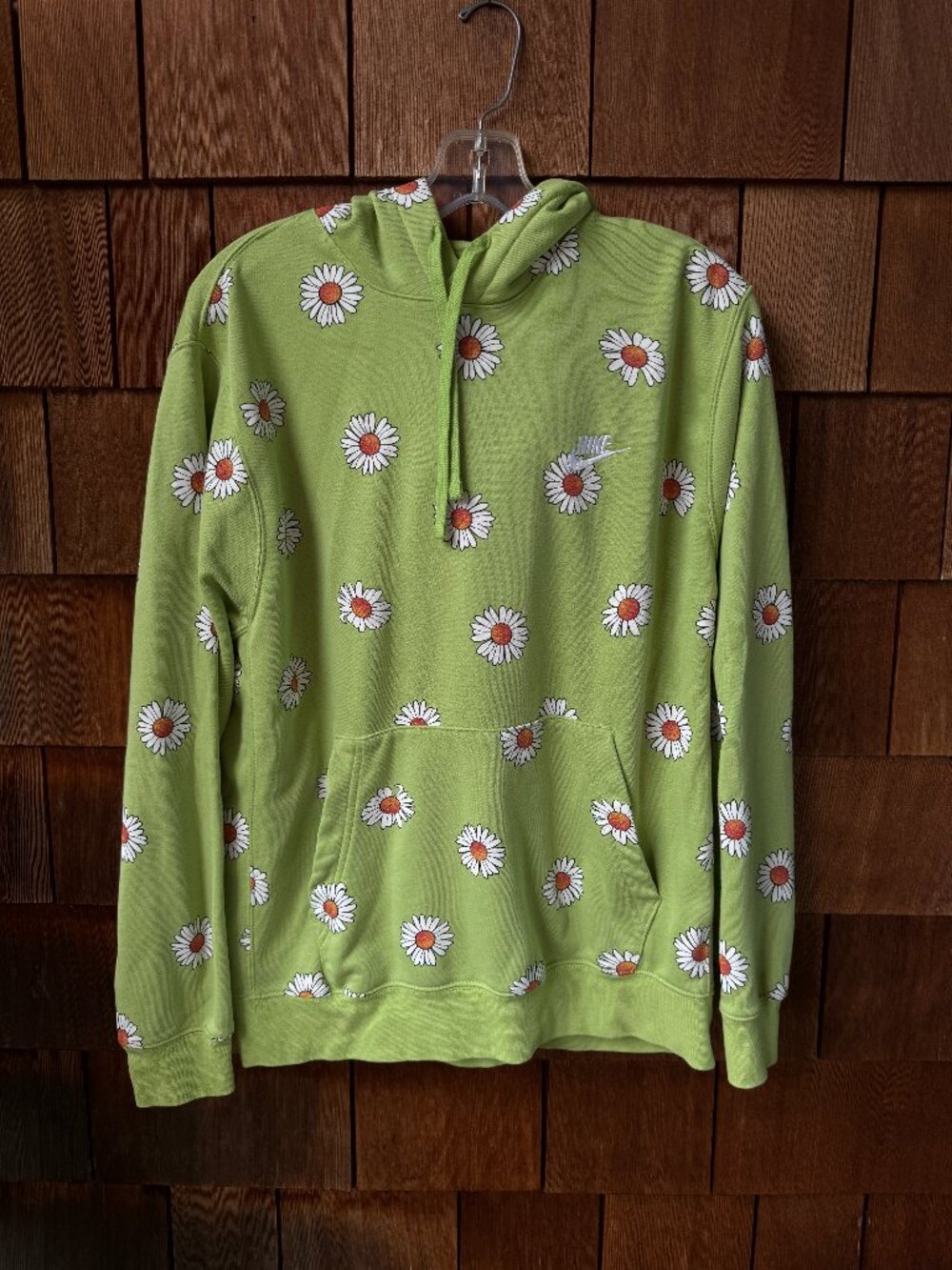 Nike Vivid Green Daisy Print Sport Essentials+ French Terry Hoodie in Large